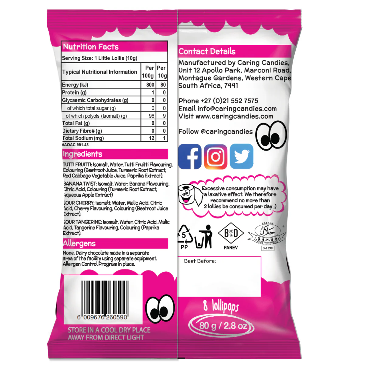 Caring Candies - Little Lollies 8 Fruity Flavours 80g - Image 2