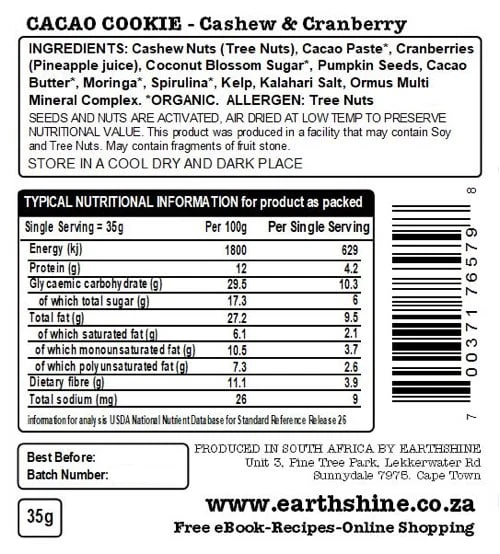Earthshine - Cacao Cookie Cashew & Cranberry 32g - Image 2