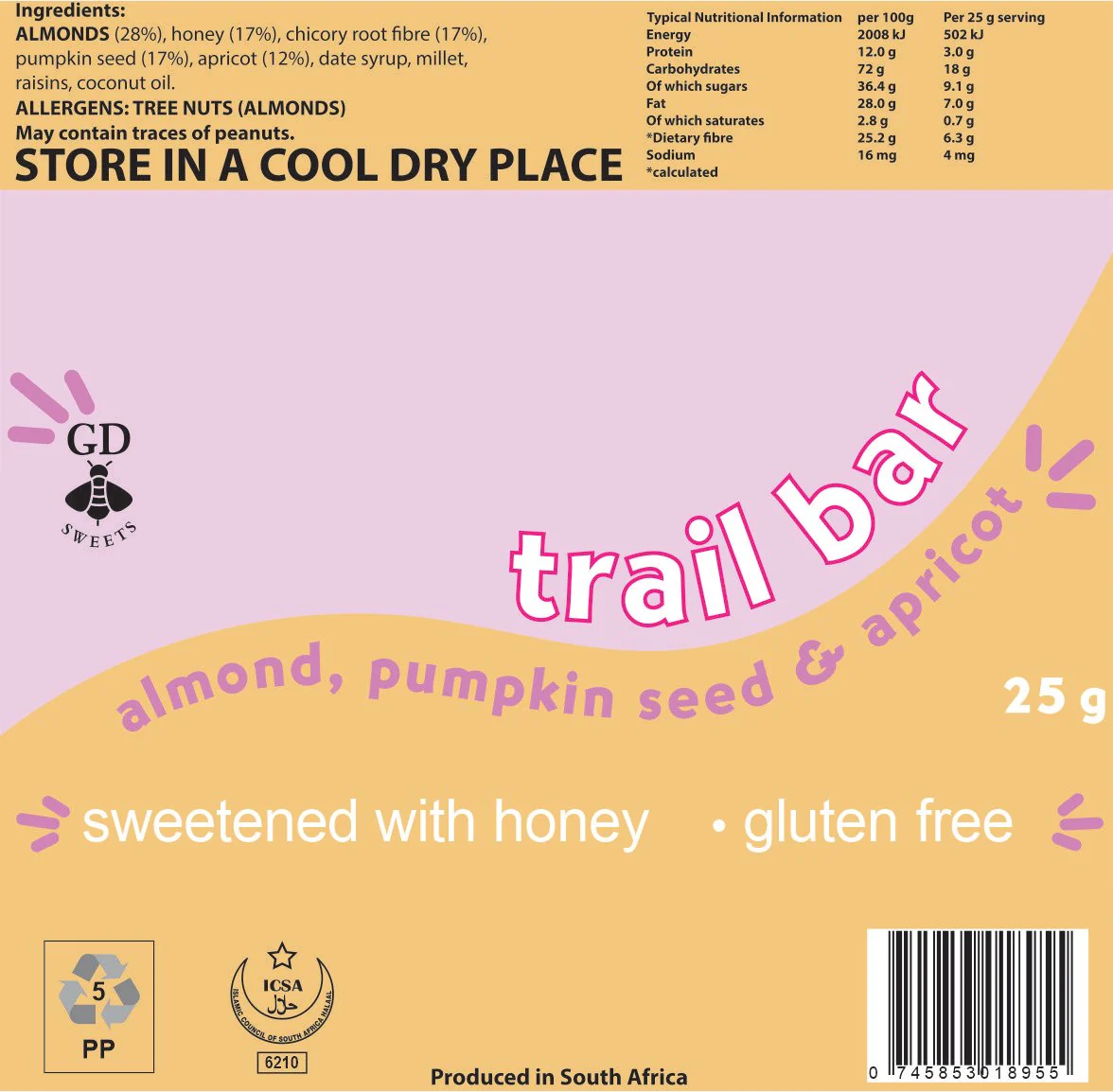 GD - Trail Bar Almond Pumpkin Seed Apricot (6 x 25g) 150g - Image 2