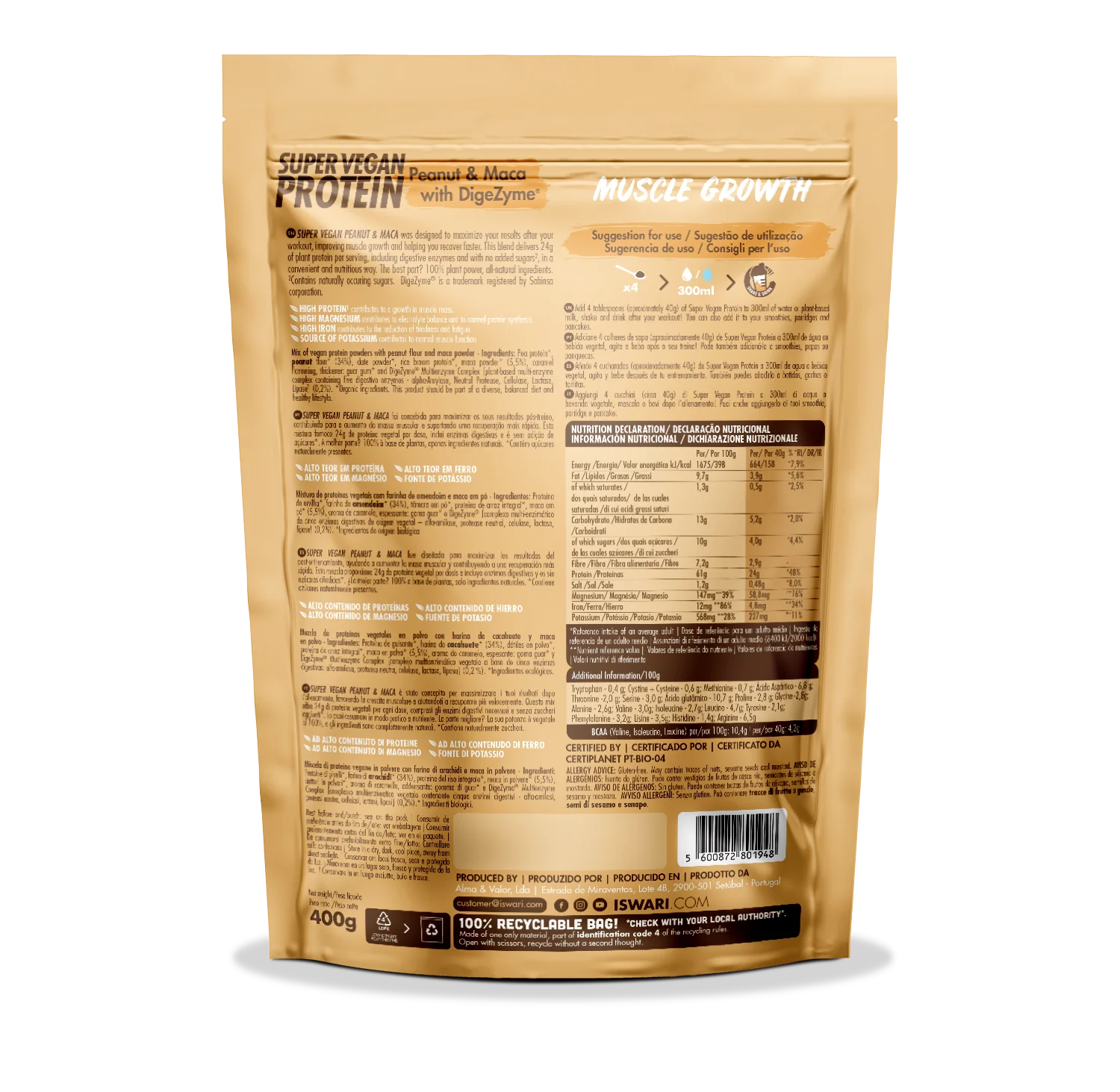 Iswari - Super Vegan Protein Muscle Growth Peanut Maca 400g - Image 2