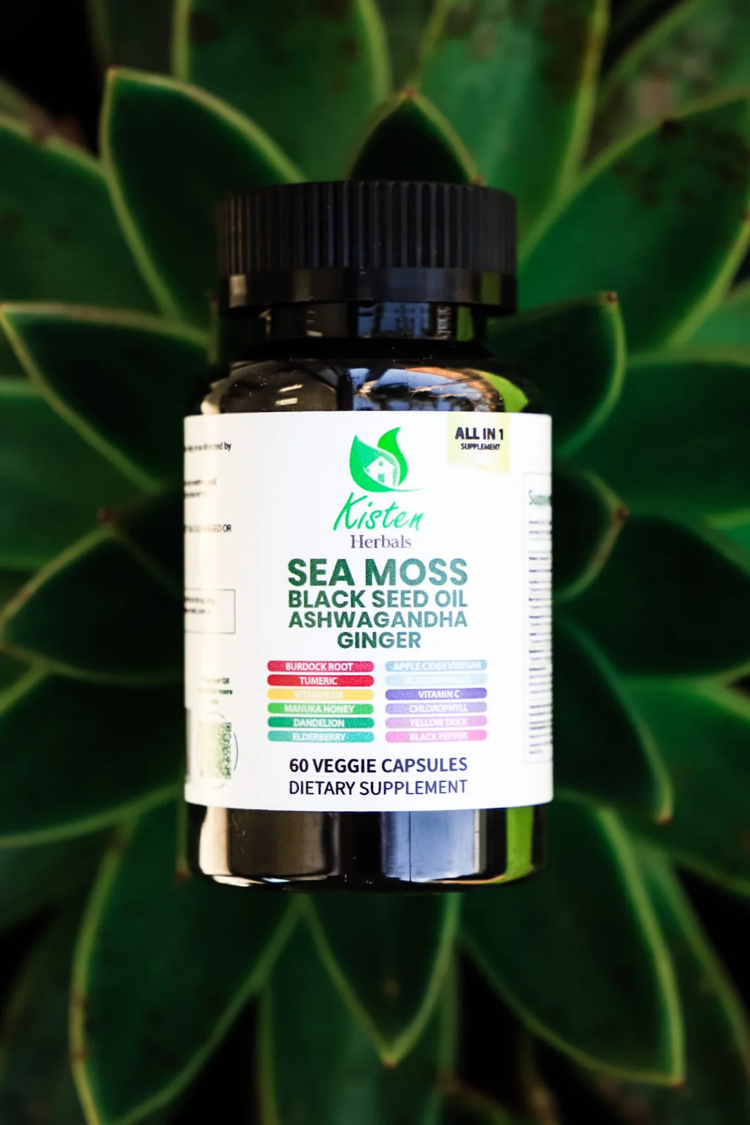 Kisten Herbals - Sea Moss, Black Seed, Ashwagandha, Ginger All in1 60s - Image 2
