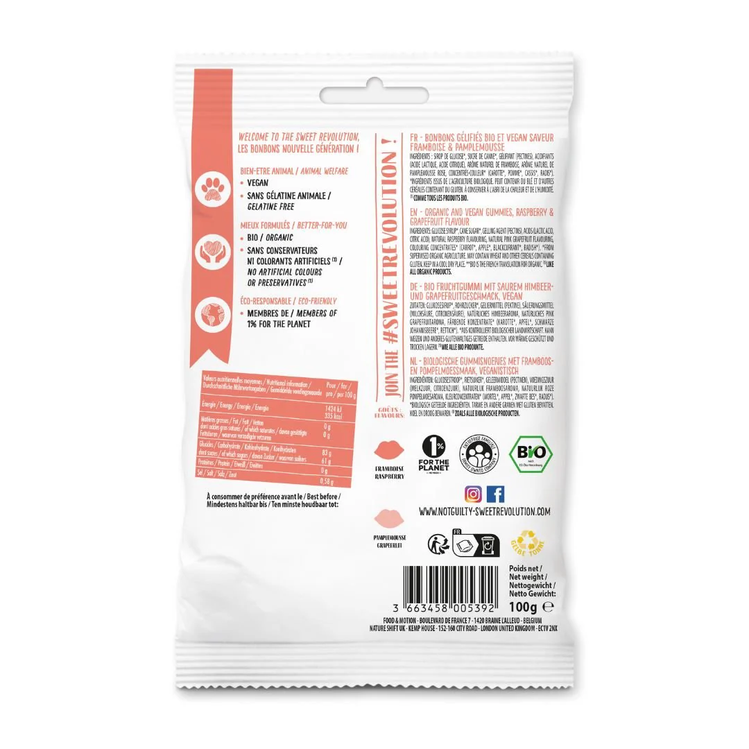 Not Guilty - Sours Kiss Me Softly Raspberry & Grapefruit 100g - Image 2