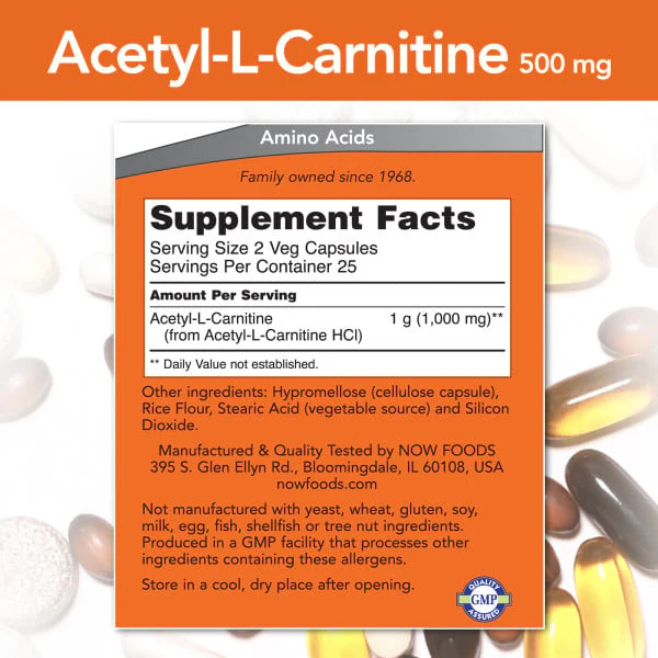 NOW - Acetyl L-Carnitine 500mg 50s - Image 2