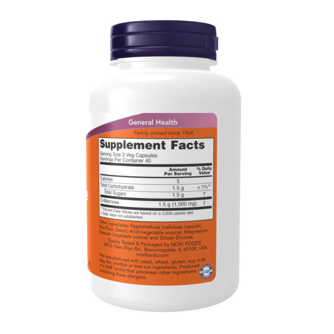 NOW - D-Mannose 500mg 120s - Image 3