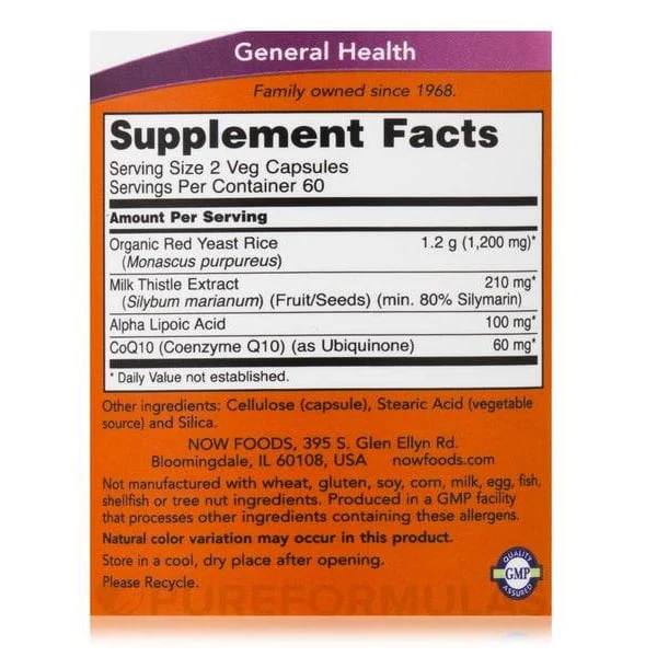 NOW - Red Yeast Rice 600mg CoQ10 60s - Image 2