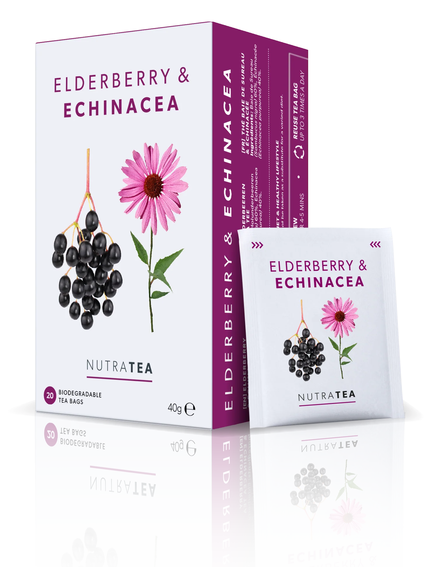 NutraTea - Tea Elderberry & Echinacea Herbal Blend 20s 40g - Image 2