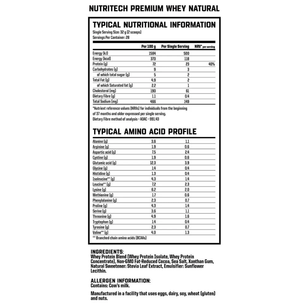 Nutritech - Premium Whey Natural Protein Chocolate 908g - Image 2