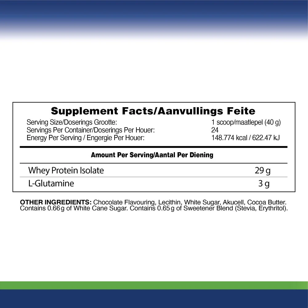Performance Inspired Nutrition - Isolate Whey Chocolate Added Glutamine 960g - Image 2