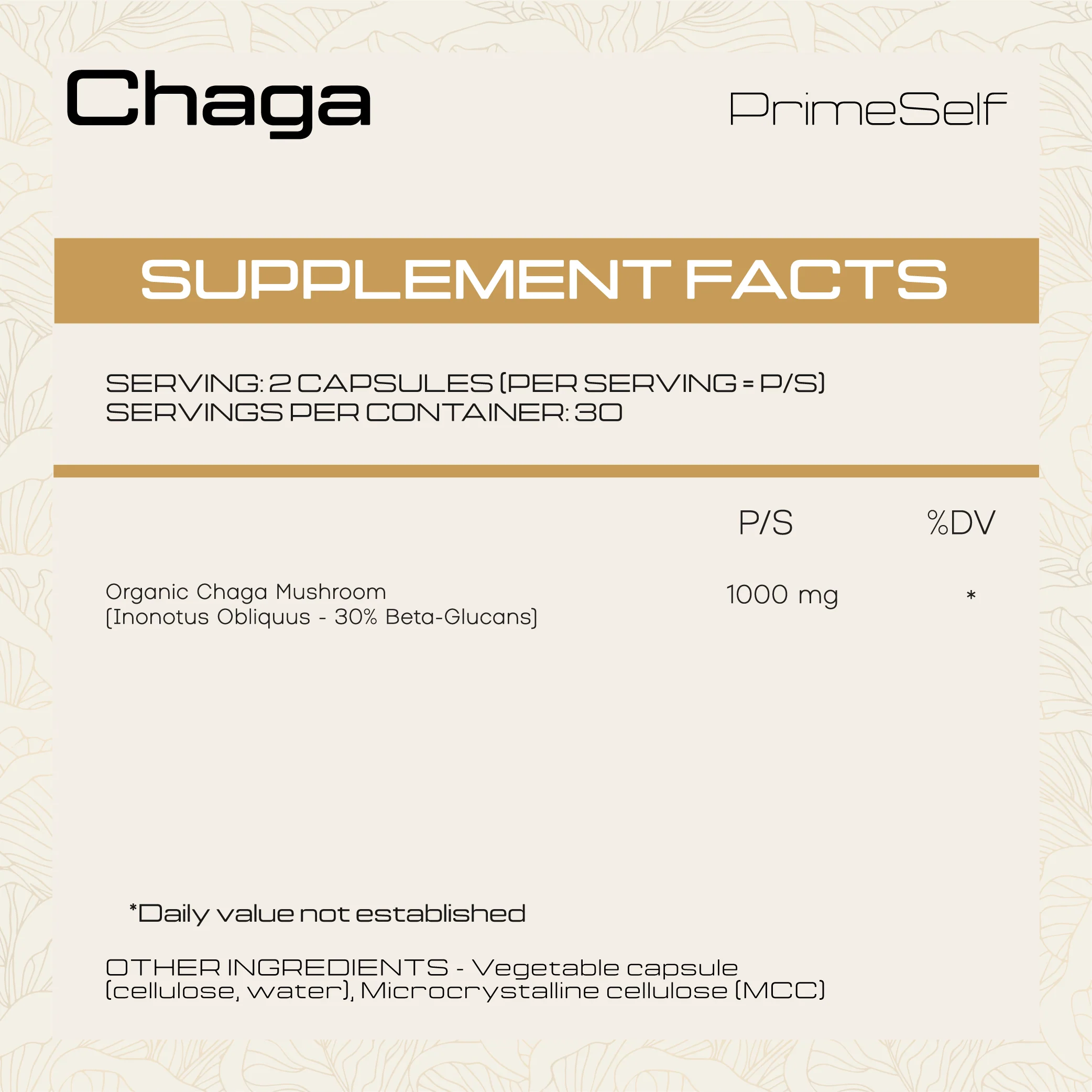 PrimeSelf - Organic Chaga Mushroom 60s - Image 2