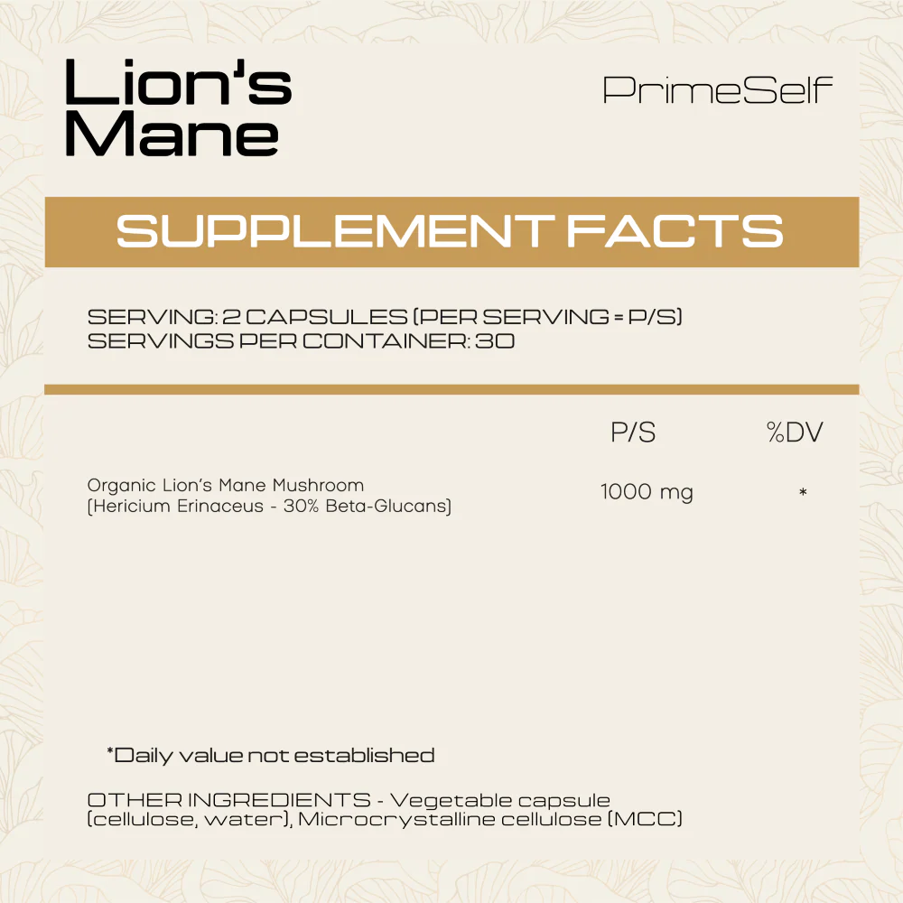 PrimeSelf - Organic Lions Mane Mushroom 60s - Image 2