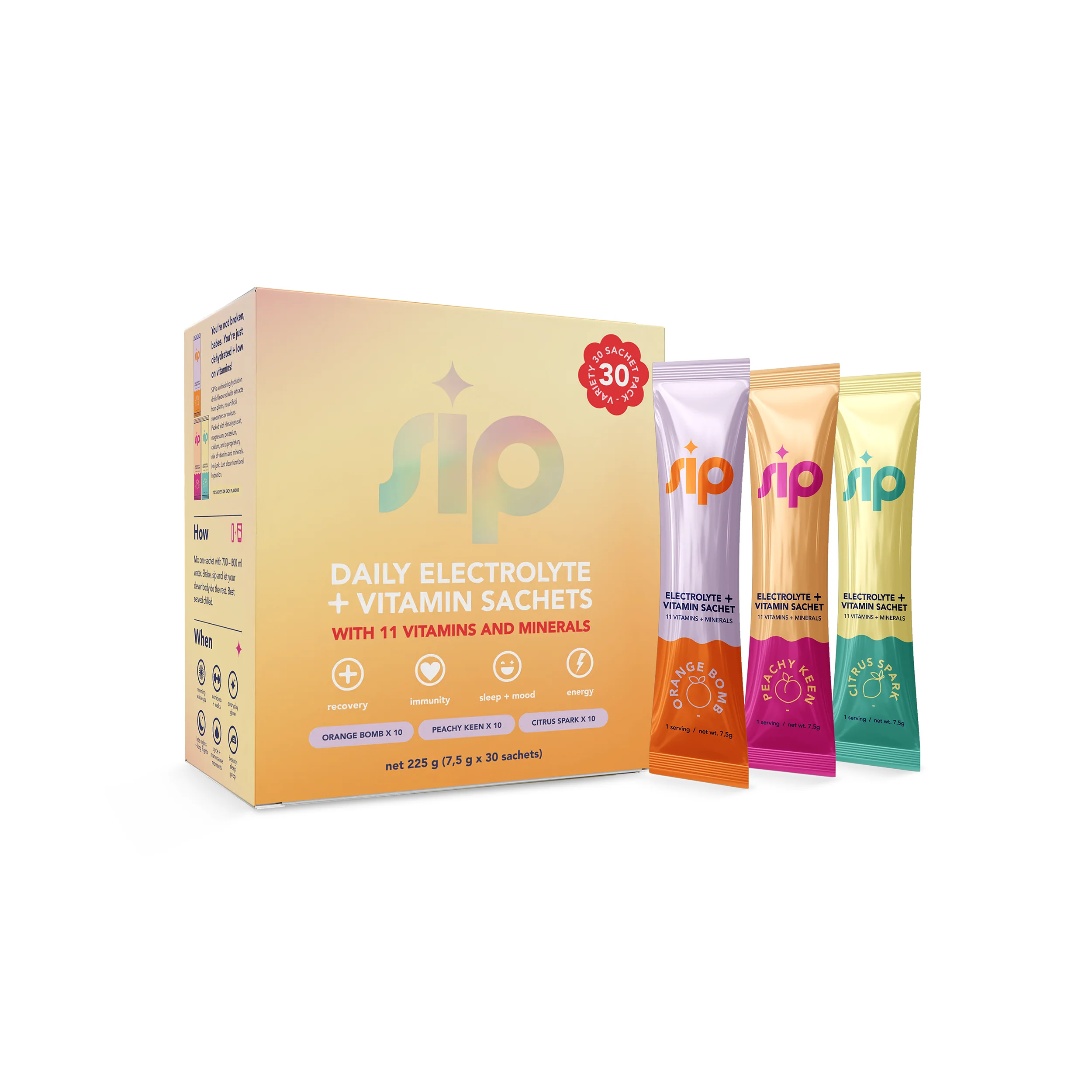 SIP - Daily Electrolyte & Vitamin Sachets Mix 1 Variety 30s