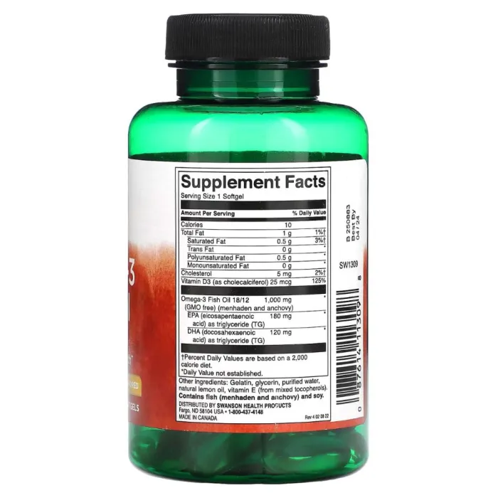Swanson - Omega-3 Fish Oil with Vitamin D Lemon Flavored 60s - Image 2