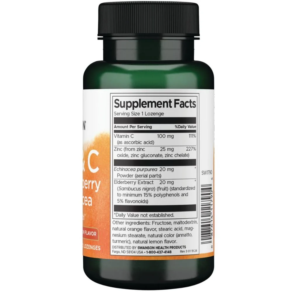 Swanson - Zinc & C Lozenges w/ Elderberry & Echinacea, Orange & Lemon Flavor 60s - Image 2