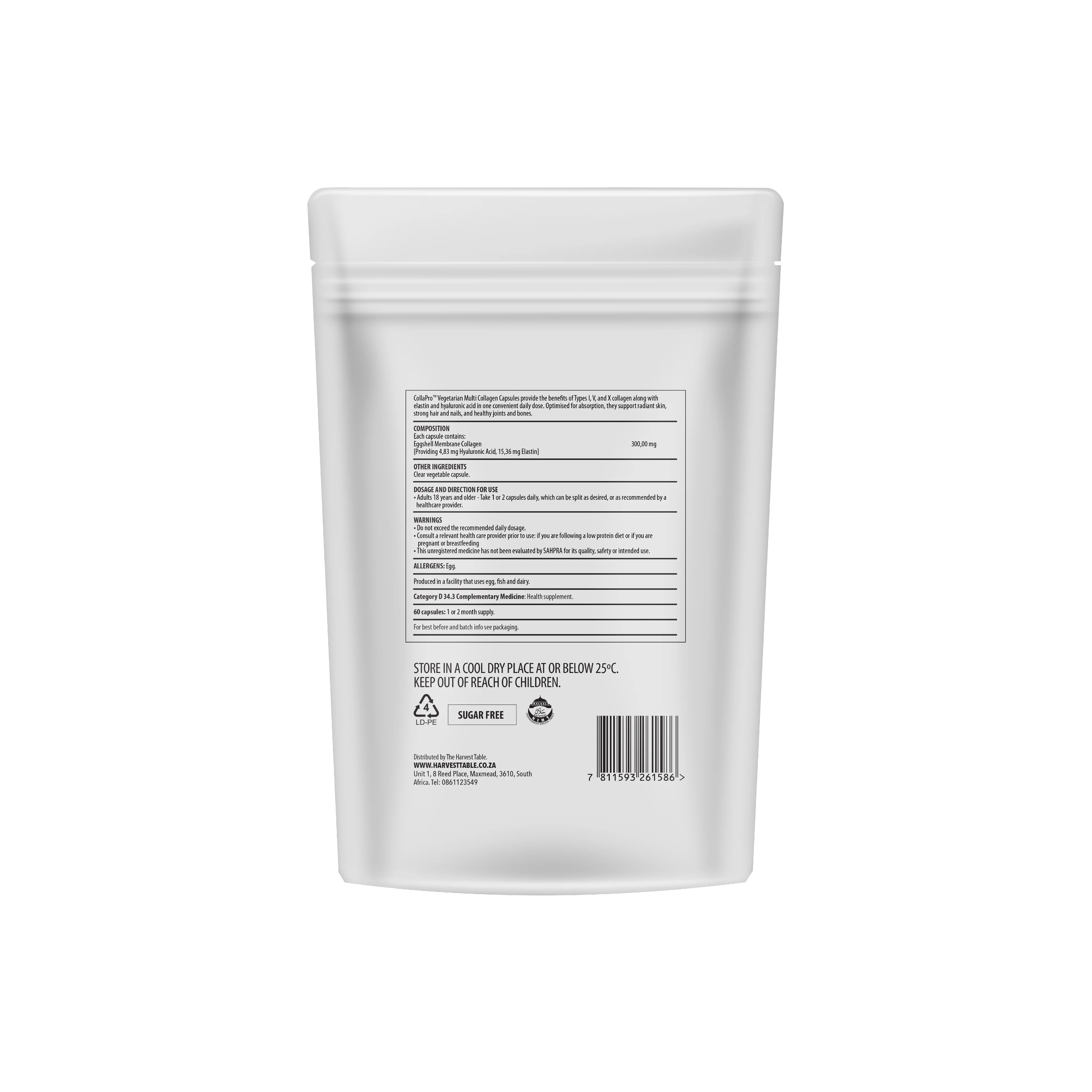 The Harvest Table - CollaPro Vegetarian Multi Collagen Capsules 60 Pouch - Image 2