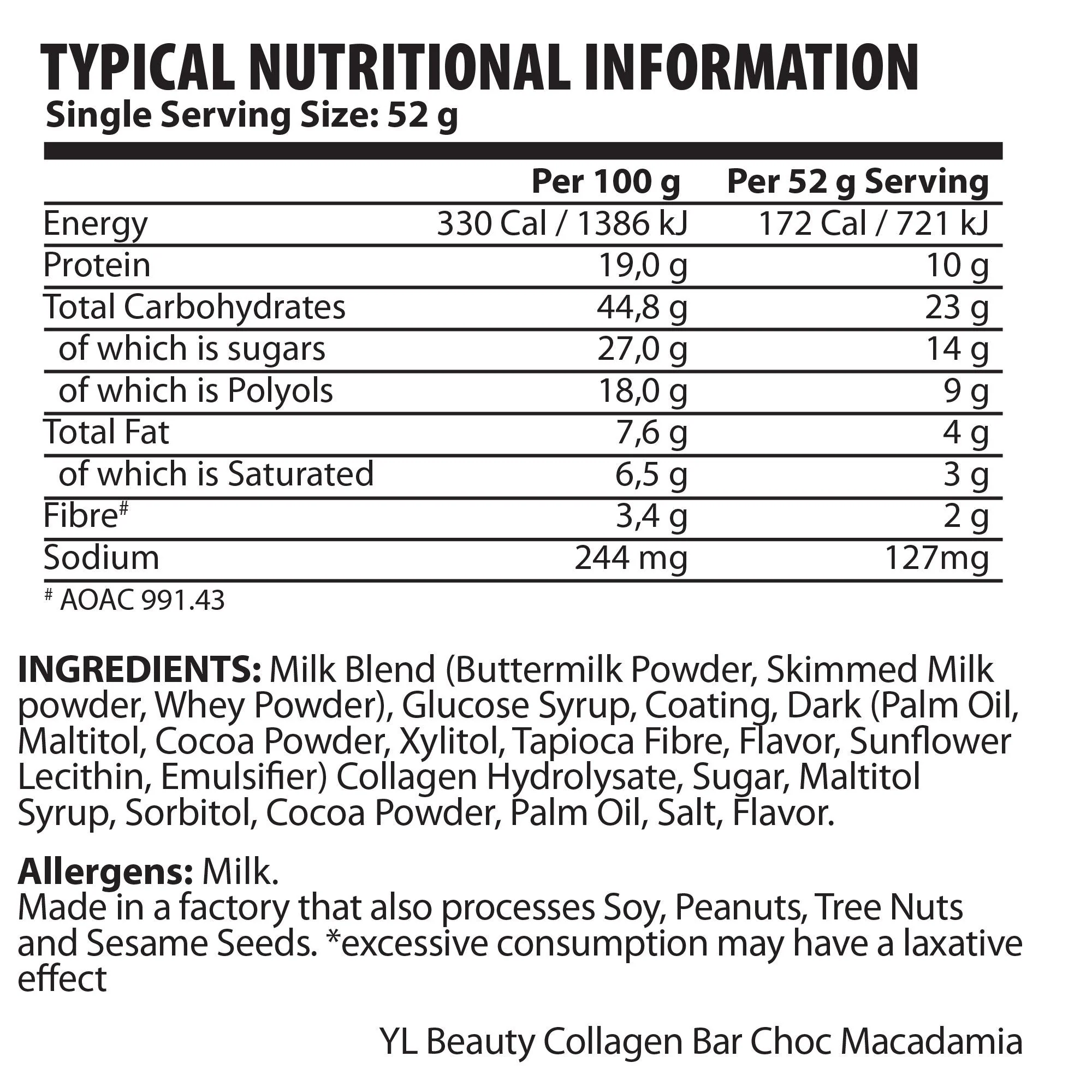 Youthful Living - Bar Beauty Collagen Milk Chocolate 52g - Image 2