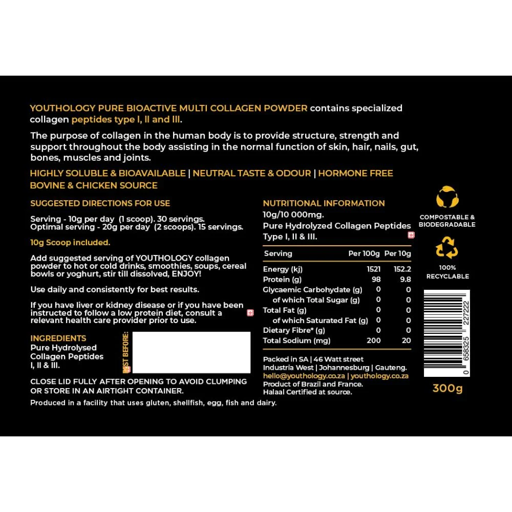 Youthology - Pure Bioactive Collagen I, II & III Sachet 10g - Image 3